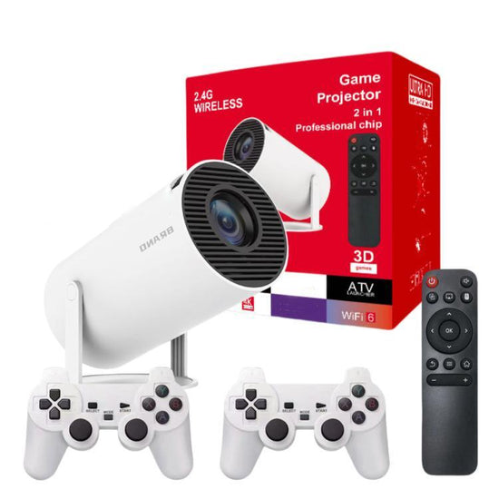 Proyector HY300 con control y funciones multimedia.